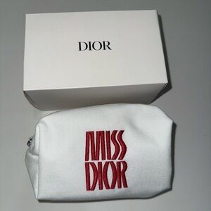 Dior White Pouch with Hot Pink Miss Dior Logo